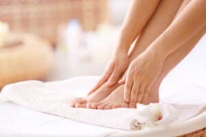 Female feet in spa salon closeup